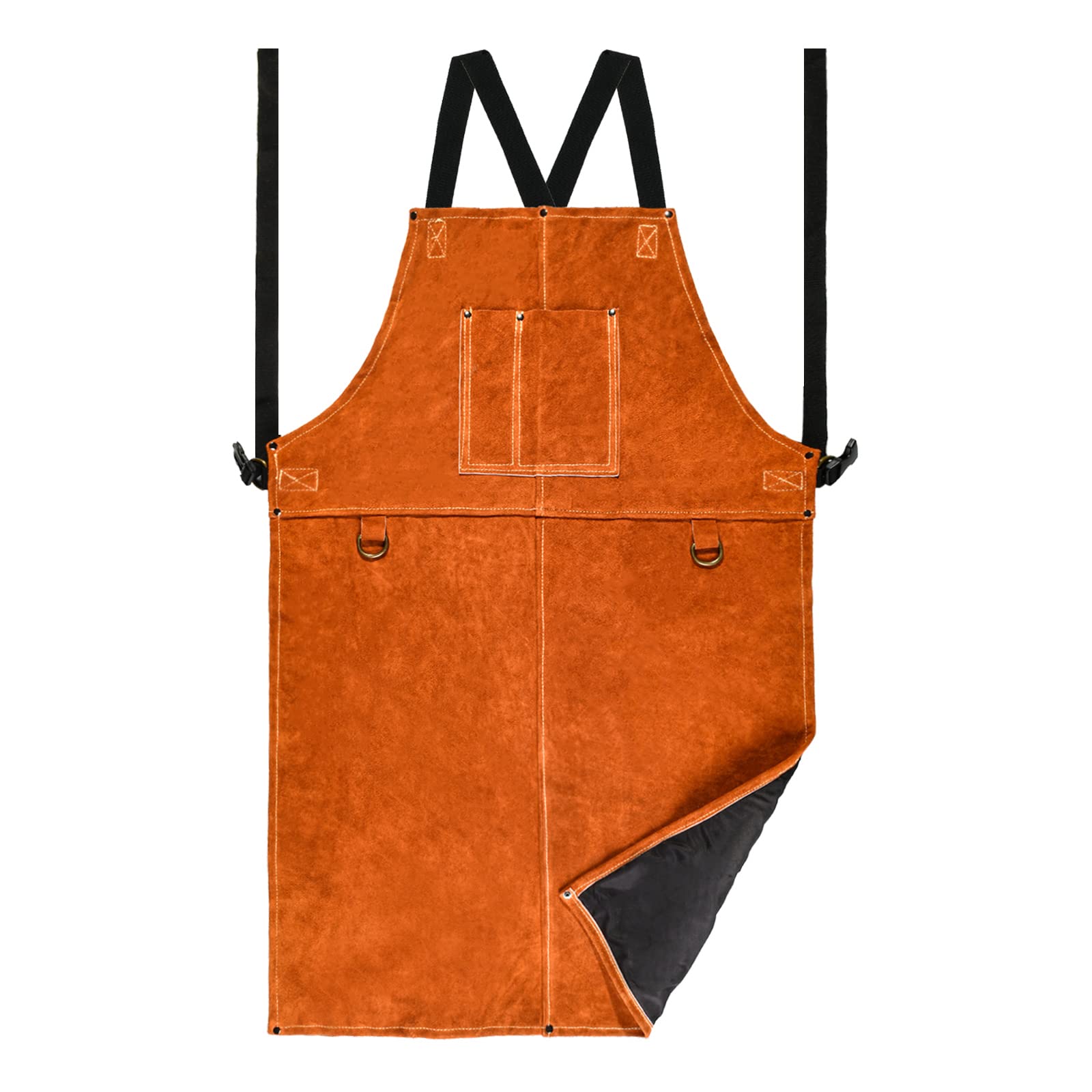 Leather Welding Work Apron - Heat Resistant & Flame Resistant Bib Apron, Flame Retardant Heavy Duty BBQ Apron