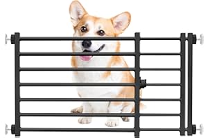 Yoochee Metal Short Dog Gate to Step Over, 25.3’’-42.5’’ W Expandable & Small-Door Design & Pressure-Mounted, Adjustable Indoor Small Dog Pet Puppy Doggy Gate, Perfect for Stairs Doorways