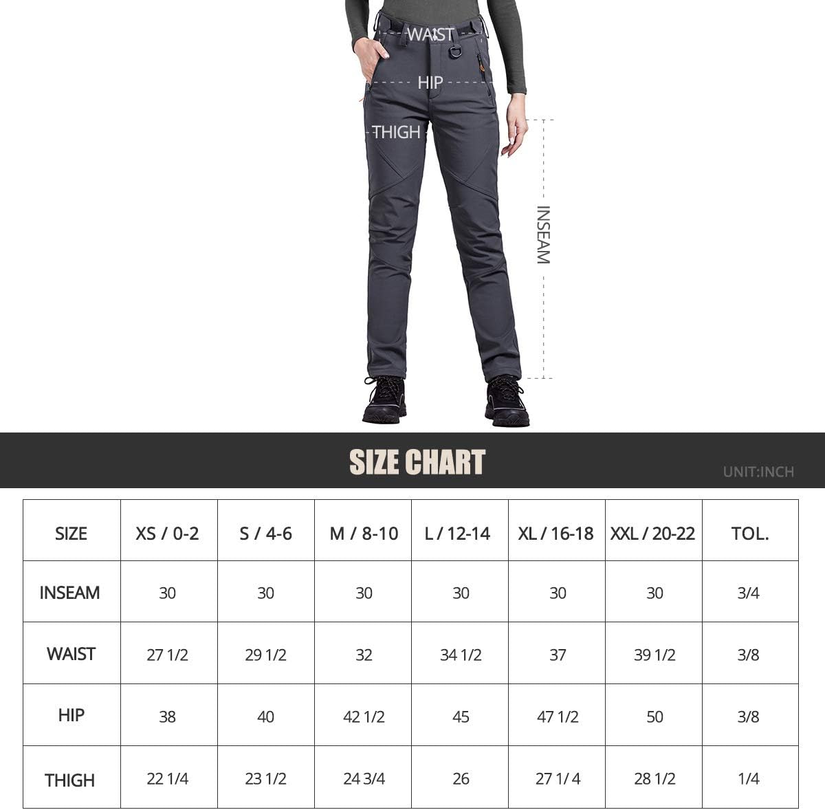 FREE SOLDIER Women's Outdoor Water Resistant Fleece Lined Softshell Pants Windproof Breathable Lightweight Hiking Cargo Pants : Clothing