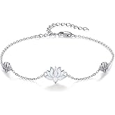 CUOKA MIRACLE Lotus Bracelet for Women 925 Sterling Silver Moonstone/7 Chakra Yoga Lotus Bracelets Yoga Jewelry Gifts for Women