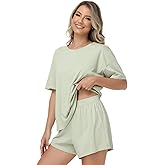 Camelia Women's 2 Piece Cotton Pajama Set - Soft Short Sleeve Top & Shorts Sleepwear Loungewear