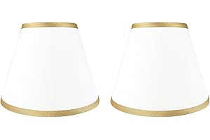 Urbanest Set of 2 Coolie Hardback Lampshade, Faux Silk, 5-inch by 9-inch by 7-inch, Off White with Gold Trim, Spider Washer Fitter