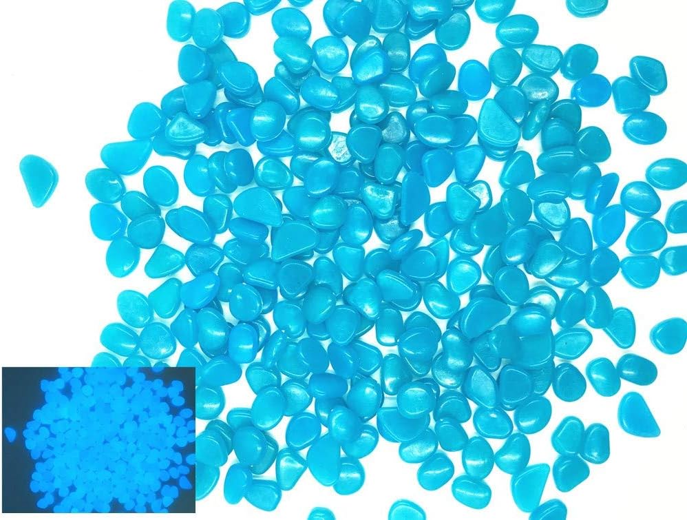 Glow in The Dark Garden Pebbles Stone for Walkway Yard and Décor (Blue 100Pcs)