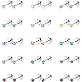 Masedy 15 Pairs 20G 316L Stainless Steel CZ Stud Earrings for Women Men Cartilage Screwback Earring Set 2-6mm