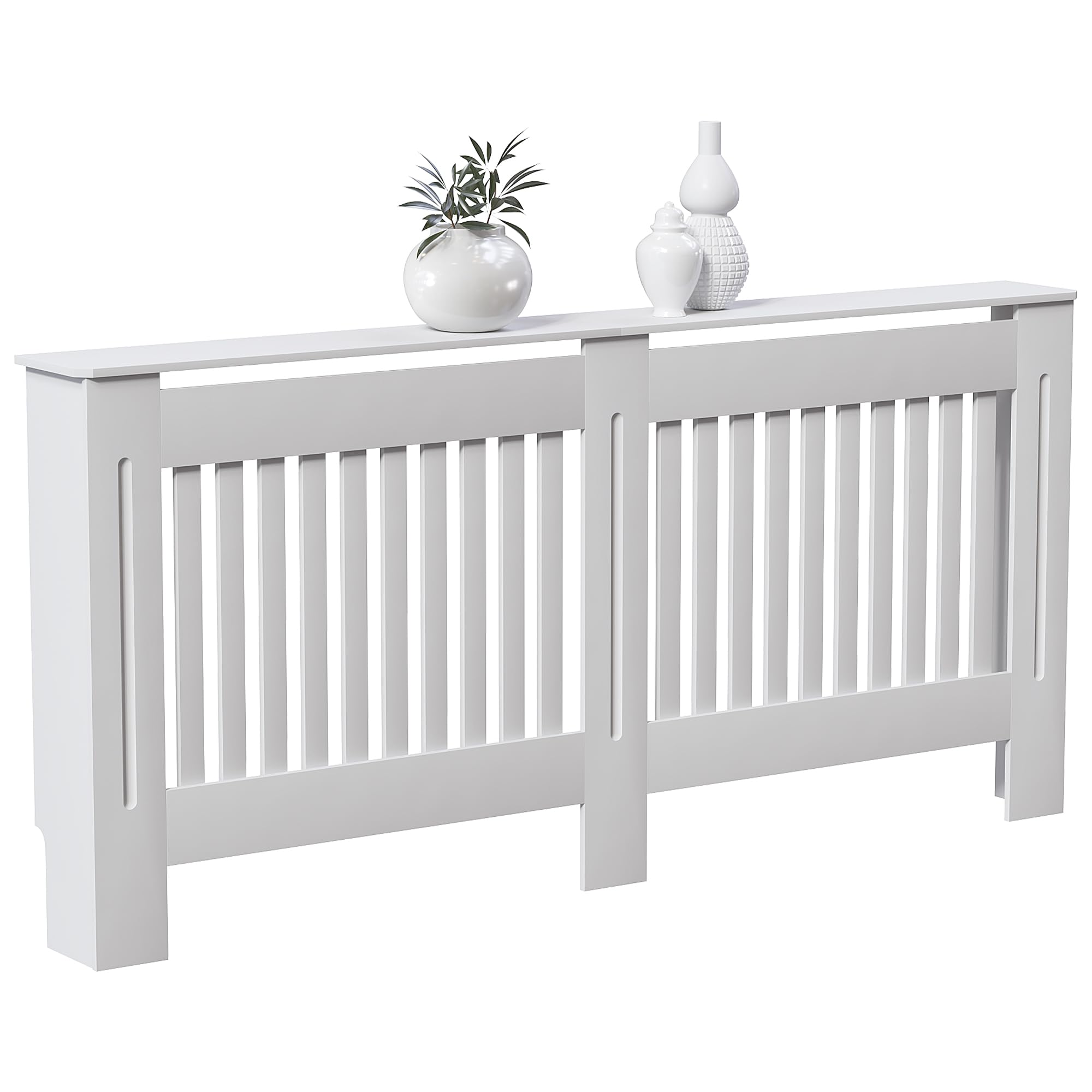 Vida Designs Chelsea Radiator Cover White - Extra Large - Modern Vertical Slat Design For Optimal Heat Circulation - H82xW172xD19cm - Painted MDF Cabinet Ideal For Living Room & Hallway