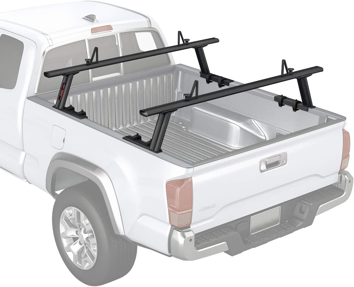 AA-Racks Model APX2502 Low-Profile Utility Aluminum Pick-Up Truck Ladder Rack with Load Stops - Sandy Black