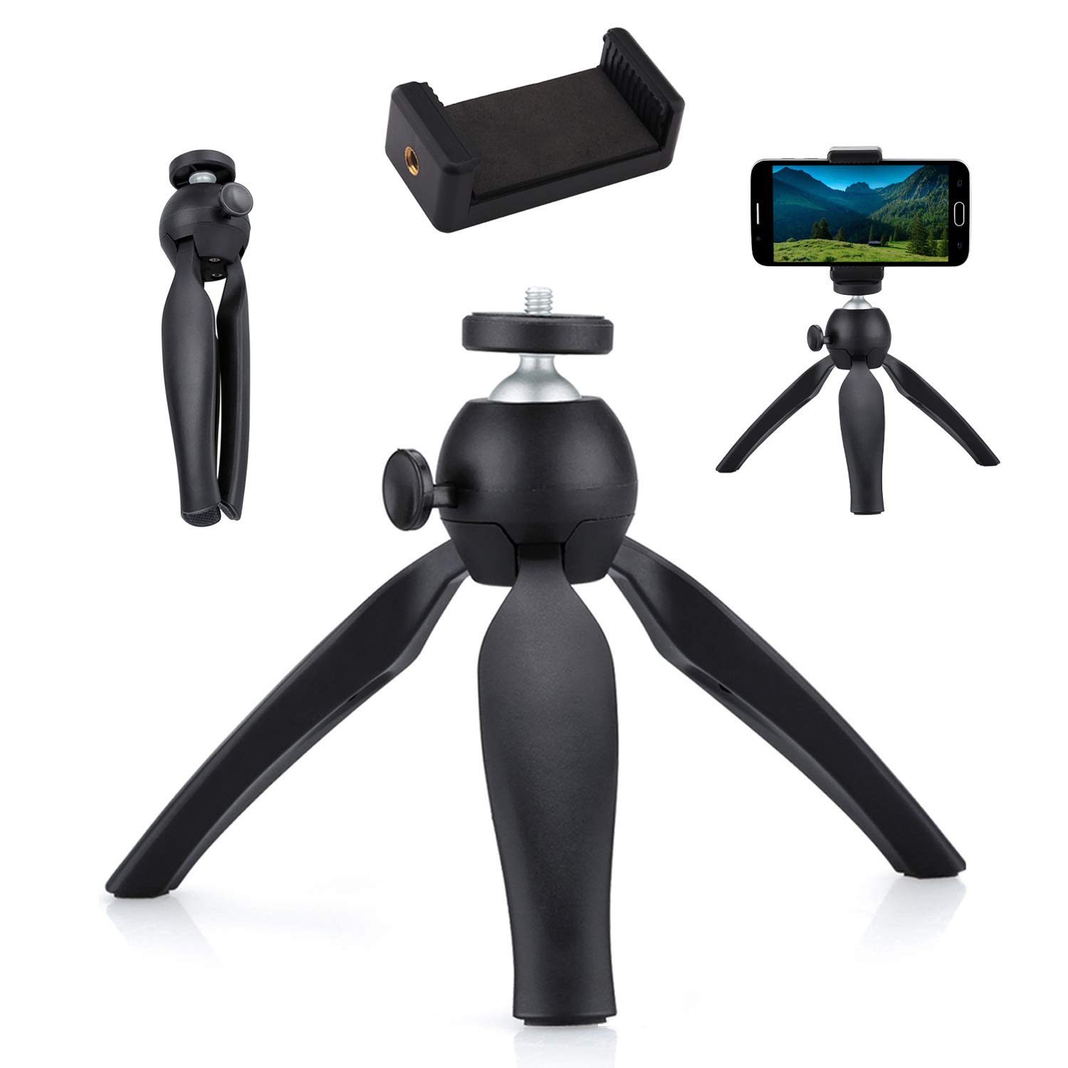 Mini Tripod, Mobile Phone Tripod Grip Stabilizer, For Smartphone,GOPRO, Small Camera, 360ยฐ Rotation Phone Holder, Black