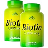 ALFA VITAMINS Biotin 5000 mcg High Potency Vitamin B7 Supplement for Daily Use &ndash; 100 Tablets 2 Pack