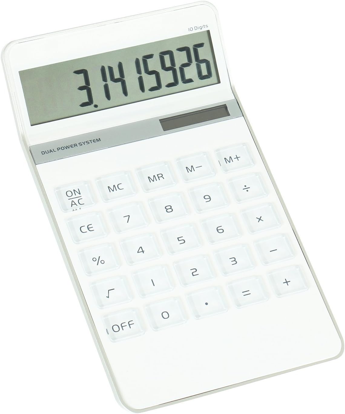 Amemo 10 Digits Dual Powered Desktop Calculator with Titled LCD Display White