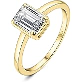 ewelryPalace Classic 1ct Emerald Cut Moissanite Solitaire Engagement Rings for Women, 925 Sterling Silver Promise Ring for Her, Simulated Diamond Anniversary Wedding Rings D-F VVS