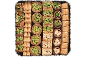 Al Nejmah Sweets Since 1970 Premium Assorted Baklava Pastry Gift Basket Tin Box | 100% Natural Pistachio, Pine Nut, Cashew, Almond | Traditional Dessert | No Preservatives, No Additives | Apprx.60-67 pcs Net Weight 1.32lbs