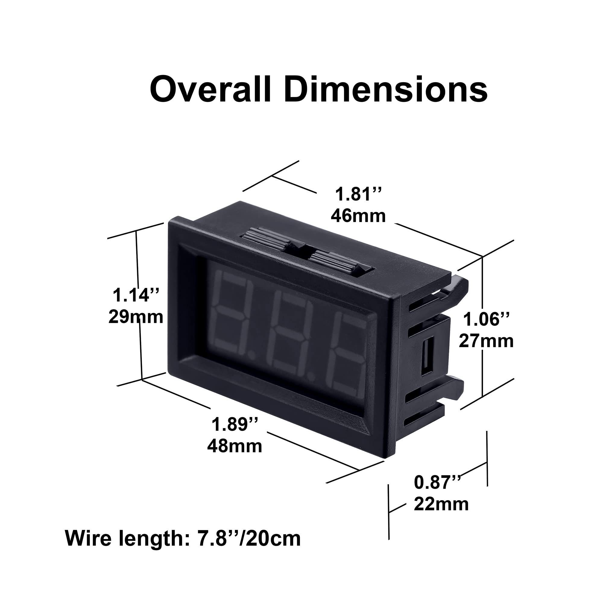 CrocSee 2Pack DC 5-120V Mini Voltmeter Blue LED Digital Display Panel Voltage Meter, 2-Wire, 0.56 Inch, for Motorcycle Battery Monitor