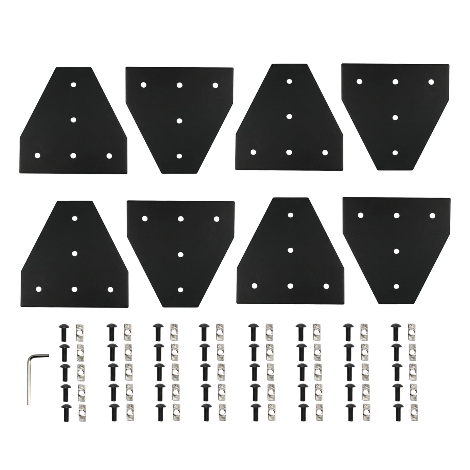 Zeberoxyz 8PCS/Kit Black T Shape Corner Bracket Plate with Screws and T-Nuts, 5-Hole 90 Degree Joint Board Plate for 4040 Series Aluminum Profile 3D Printer Frame (4040 Series Black-T with Nut)