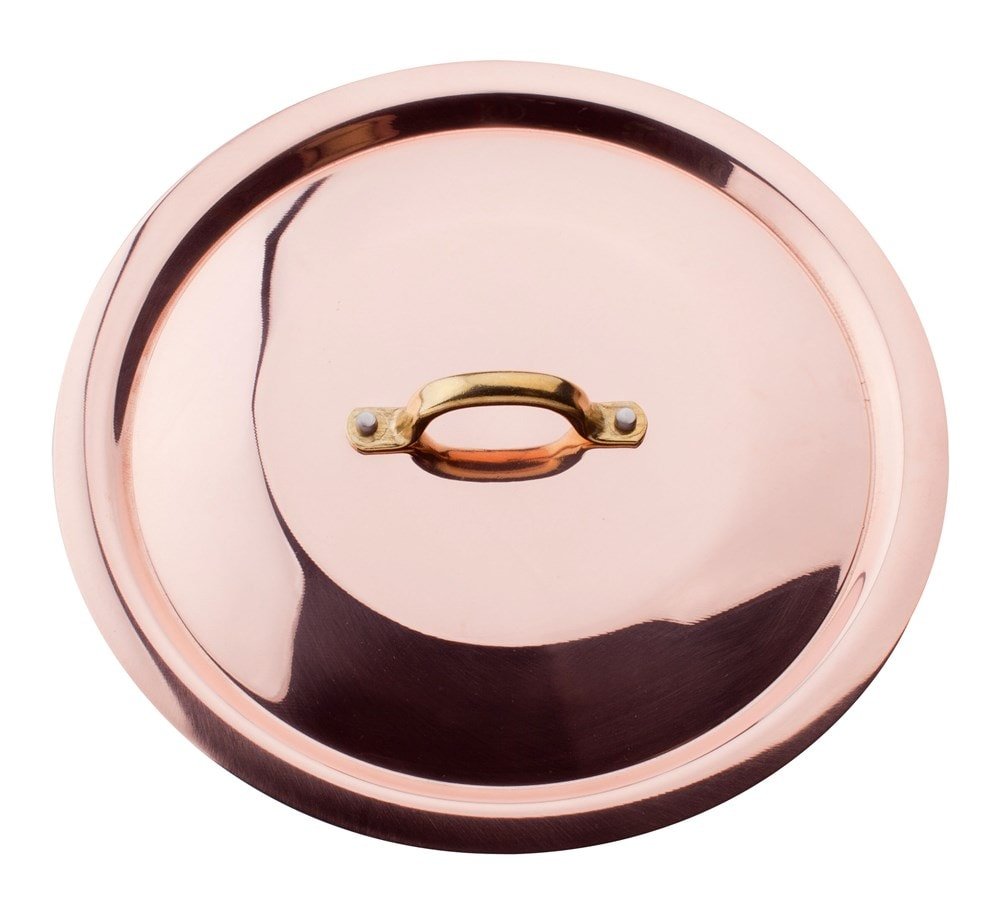Pentole Agnelli ALCU12918 Lid with Bridge in Brass, Smooth Copper, Hand-Tinned, 18 cm