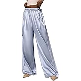 SHENHE Women's Satin Wide Leg Pants Dressy Flowy Drawstring Silky Going Out Palazzo Pants