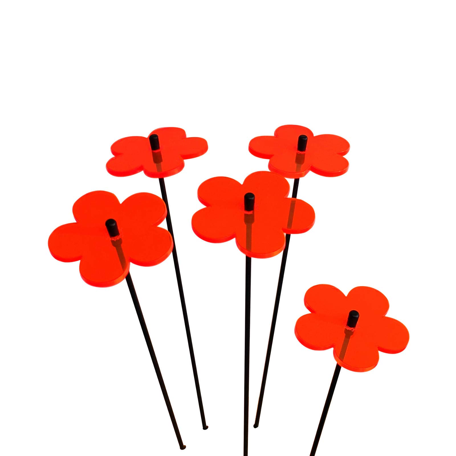 Glowing Blossom SunCatcher Garden Decor Ornaments Set of 5 Decorative Garden Stake 25cm/9.8 inch high Outdoor Yard Accessory Gardeners Gift, Colour:fluorescent Red