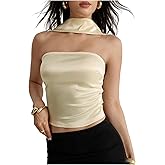 OYOANGLE Women's Elegant Cut Out Halter Tube Top Sleeveless Wide Strap Slim Fitted Crop Tank Tops