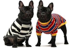 Fitwarm 2 Pack Striped Dog Shirt, Summer Dog Clothes for Small Dogs Boy, Breathable Pet Tshirt, Stretchy Cat Outfit, 102% Cotton, Black and White, Royal Blue and Yellow, Medium