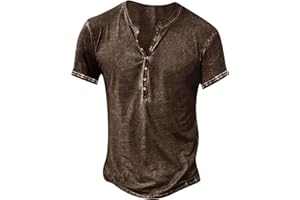 AMXYFBK Men's Distressed Henley Shirts Vintage Short/Long Sleeve Button Down T-Shirt Casual Washed Basic T-Shirt