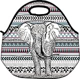 Schoolsupplies Black Elephant Insulated Neoprene Lunch Bag Tote Handbag Lunchbox Food Container Gourmet Tote Cooler Warm Pouch for School Work Office