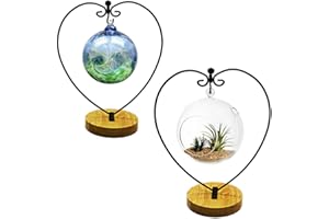 YY YEARCHY Ornament Stand Display Metal Stand Air Plant Stand Flower Pot Holder Iron Pothook Stand for Hanging Glass Globe Ball (Heart round wood 2Pcs)