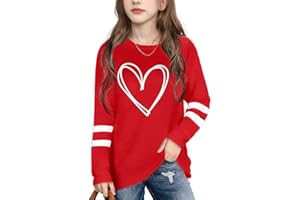 Ithalt Kids Valentine Shirt Girls Valentines Day Shirts Cute Heart Grpahic Long Sleeve Tee Tops 4-12y