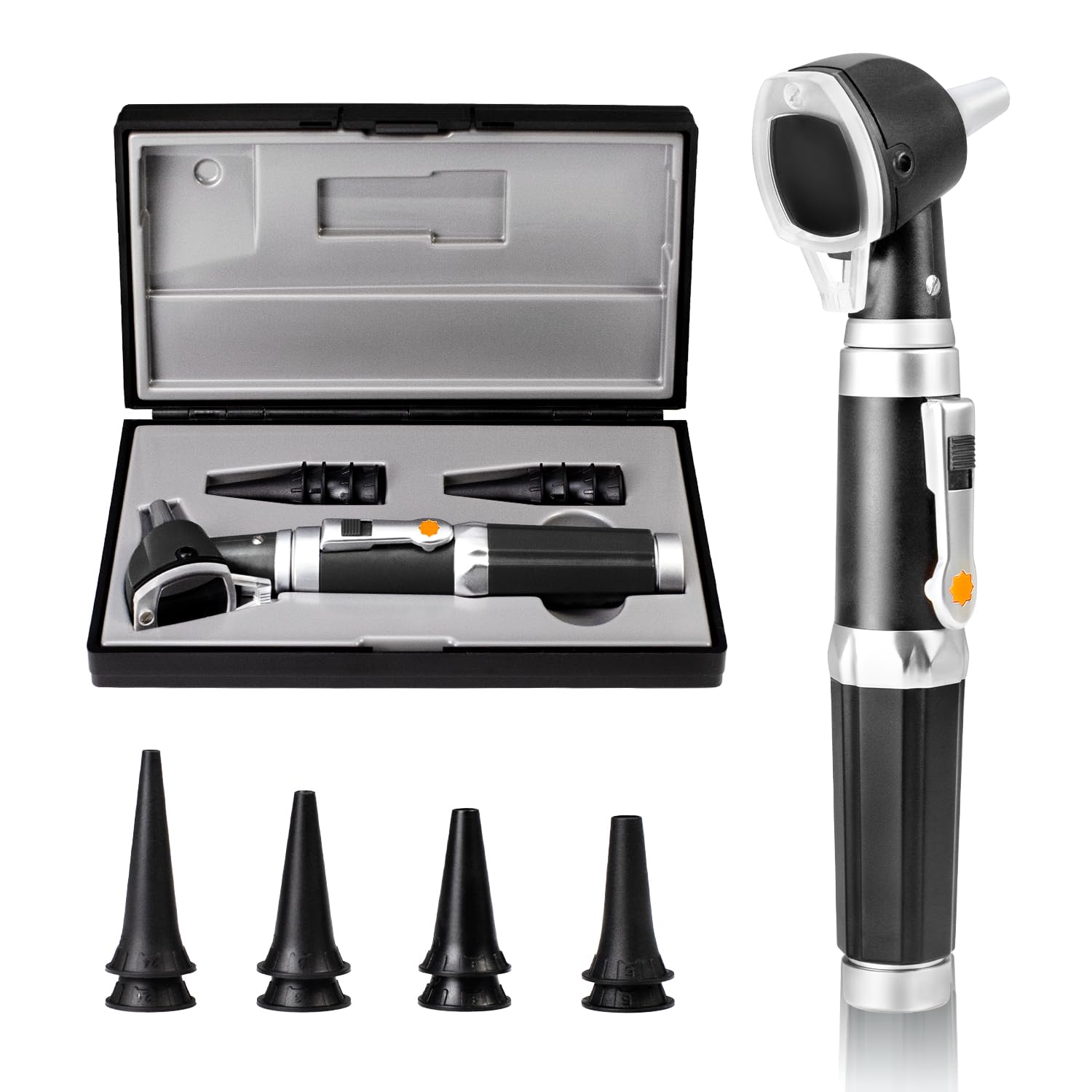 Scian Otoscope Ear Scope with Light, Fiber Optic Otoscopes with Hard Plastic Case, Pocket Ear Infection Detector for Kids,Elders,Dogs,Home Use (Black)