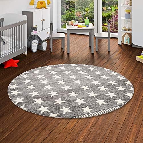 Savona Kinder Und Jugend Teppich Grau Creme Sterne Rund In 3 Grossen Amazon De Kuche Haushalt
