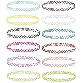 BodyJ4You 12PC Tattoo Choker Necklace - 90s Accessories 2000s Jewelry Y2K Fashion Vintage Trendy - Rainbow Goth Black Pink Green Blue White - Adjustable Stretchy Elastic Necklace Summer Vacation Set