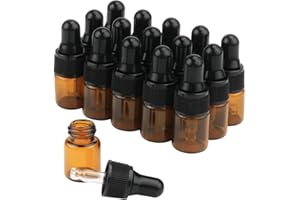 GLASSTORE 15Pcs Amber Glass Dropping Bottles 1ml 2ml 3ml 5ml Mini Essential Oil Dropper Bottles Empty Travel Sample Vials with Black Cap (2ml)