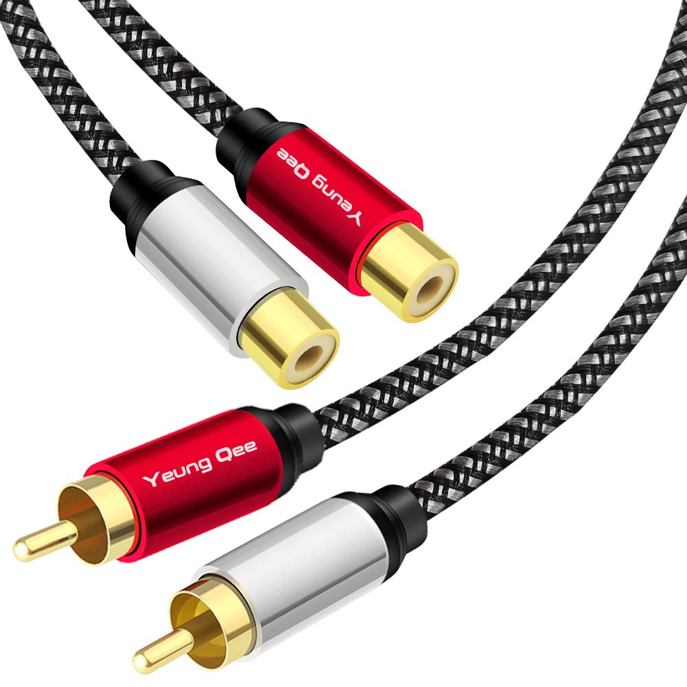 Yeung Qee 2RCA Male to 2RCA Female Extension Cable 1m, 2 RCA Extension Cable Nylon braid 2 RCA Female Stereo Audio Extension Cord (1M)