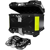 45L Universal Aluminum Motorcycle Top Case - Waterproof Tail Box With Security Lock for Helmet and Luggage Storage - Scooter Compatible (Black)