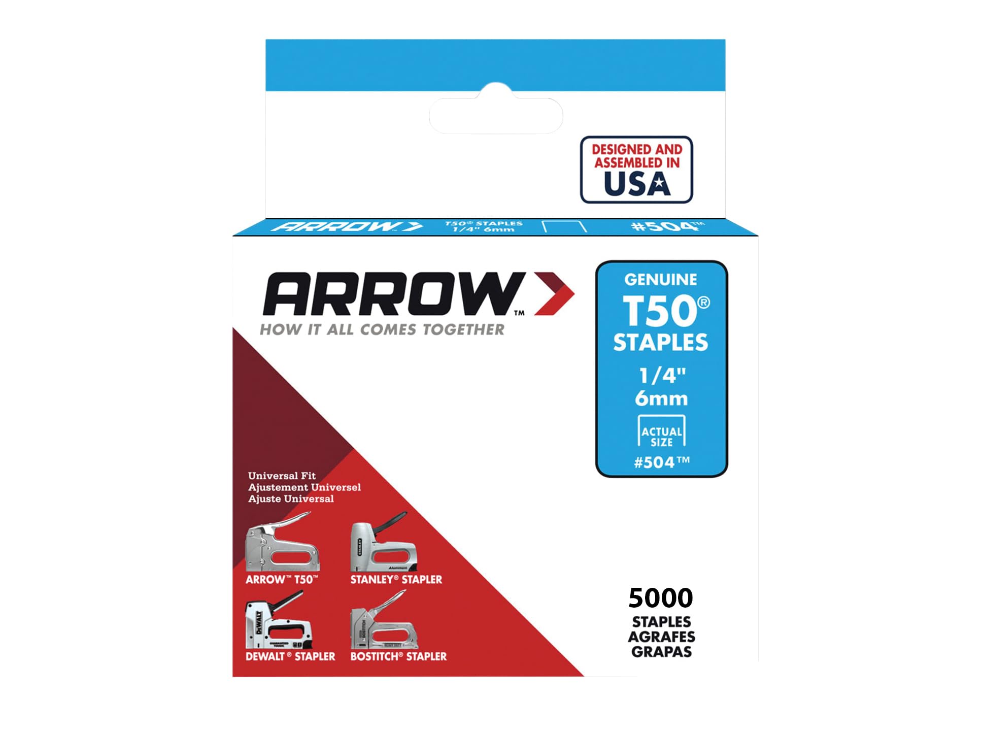 Arrow A504IP T50 Staples, Steel, 1/4 Inch (6 mm) — image 1