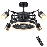 Caged Ceiling Fans with Lights - Modern Flush Mount