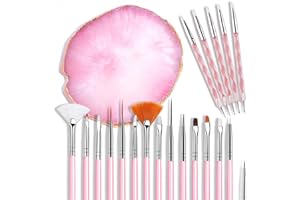 AUOCATTAIL 21 Pcs Nail Art Brushes Nail Art Tool Set Resin Palette Nail Art Painting Mixed Color 2 Way Acrylic Silicone Carving Pen Dotting Pen Tool Manicure Kit DIY Makeup Display Board for Home Salon, Pink