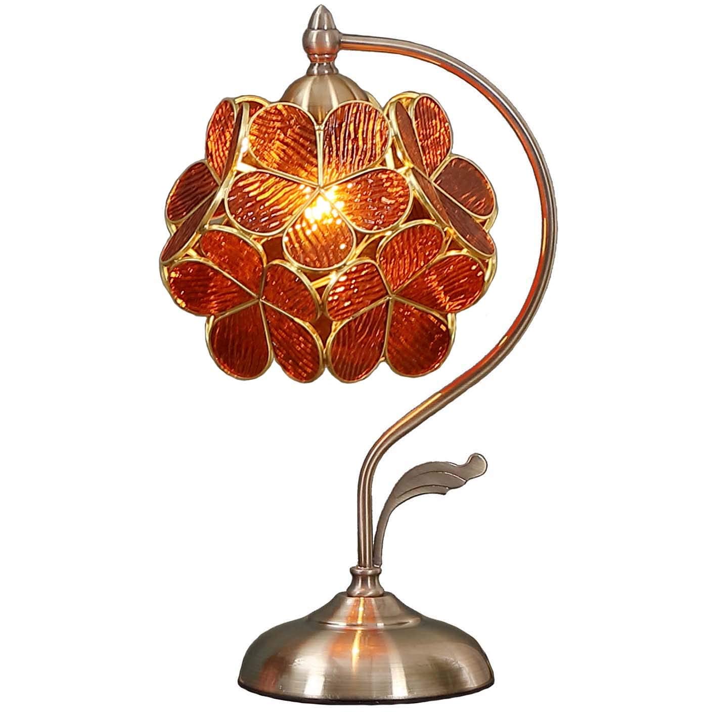 Bieye L30751 Tiffany Style Stained Glass Flower Petal Table Lamp with Brass Base for Home Décor (Brown, 8" Cherry Blossom)