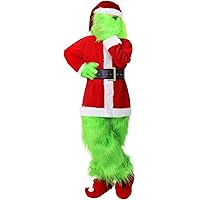 Green Big Monster Costume for Adult 7PCS Christmas Furry Jumpsuit Pajama with Mask Santa Claus Cosplay