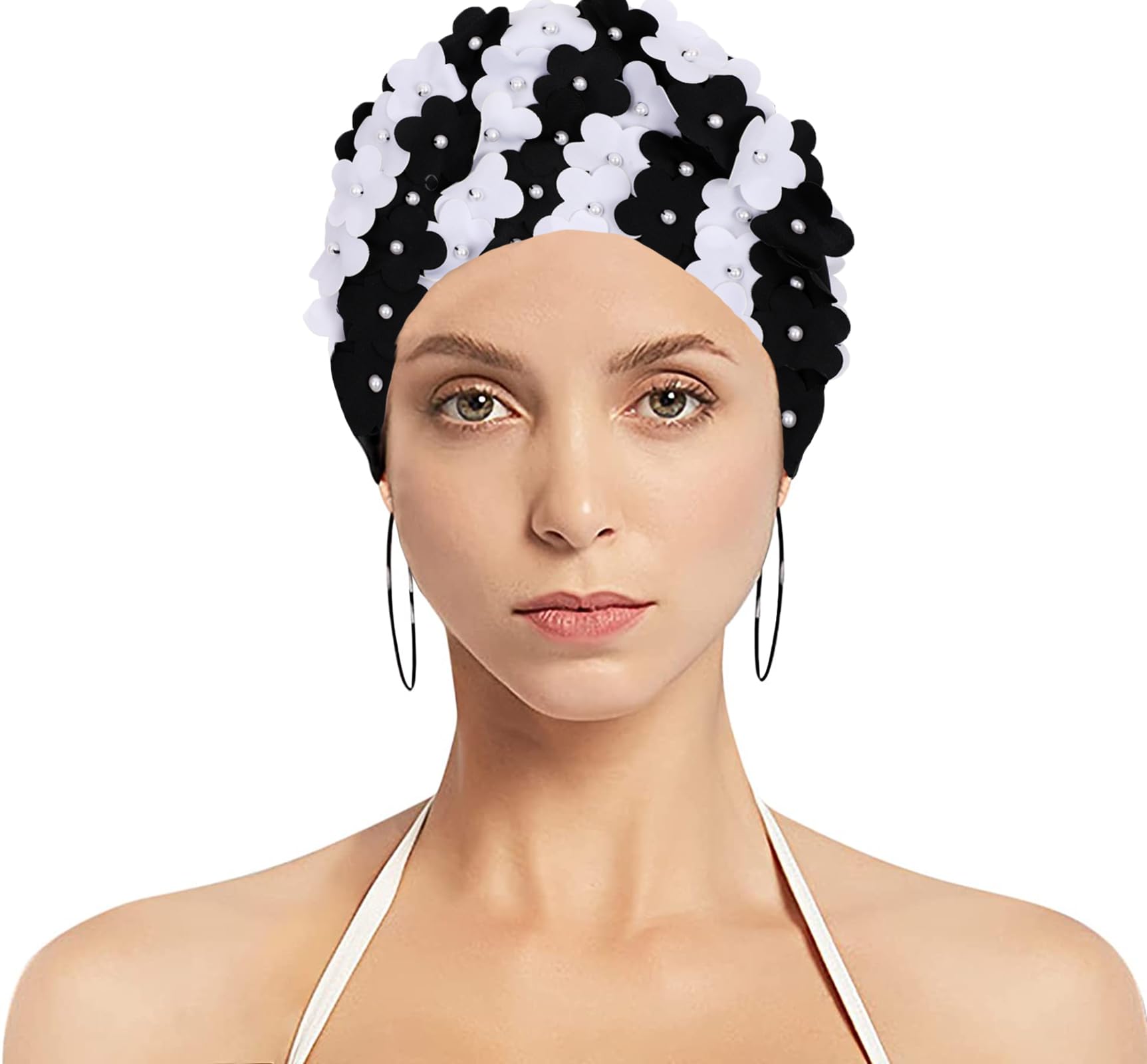 Floral Swimming Cap for Women - Vintage Flower Bathing Hat for Long and Short Hair - Super Elastic, Lightweight Swim Cap for Ladies and Teens - Shower and Diving Hat