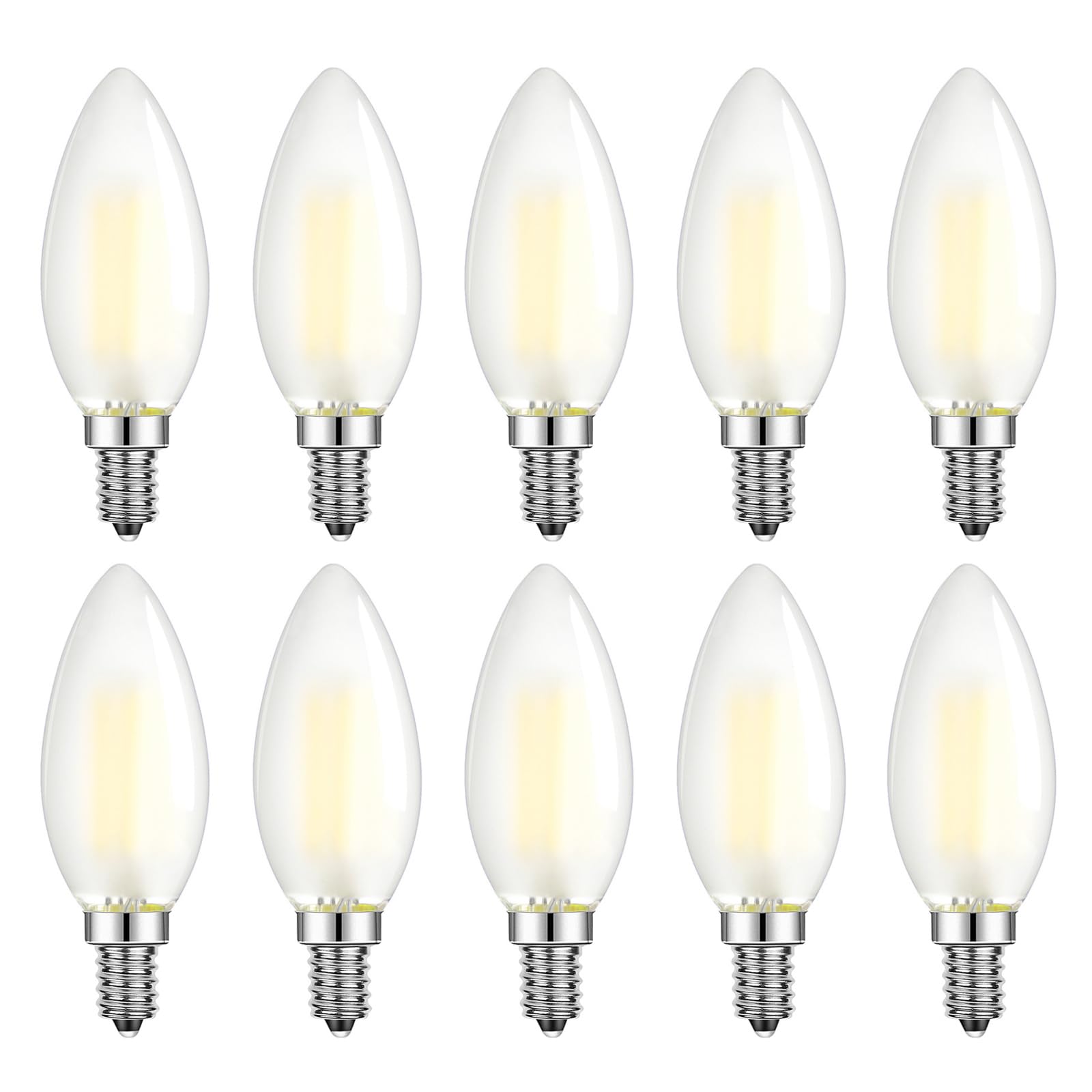 HUAMu 10 Packs LED Vintage C35 4W Candelabra Filament Bulbs, Frosted Cover Candle Light Bulbs, E14 SES Small Edison Screw, Blunt Tip,Cold White 2700K, 40w Incandescent Replacement