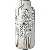 Mikasa Embossed Leaves White and Beige Ceramic Vase, 5.91x5.91x13.78 Inch
