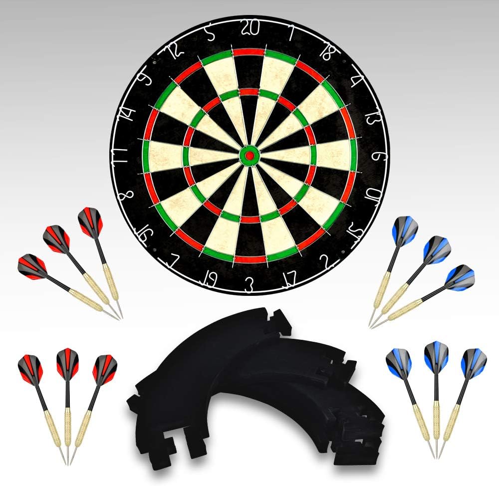 LinkVisions Sisal/Bristle Dartboard with Staple-Free Bullseye, 18g Steel Tip Darts Set, EVA Surround, Mounting Kits Included : Sports & Outdoors