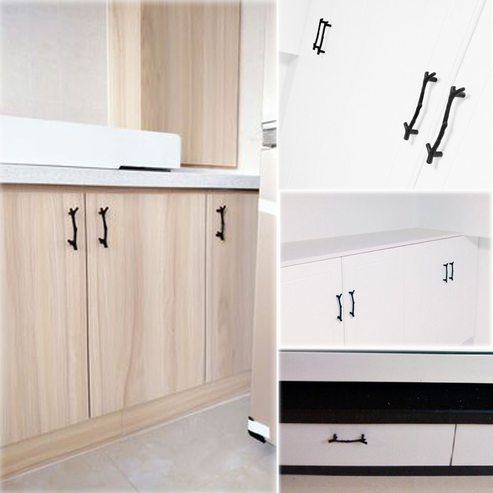 MyArmor 10pcs Modern Zinc Alloy Tree Branch Twigs Knob Pull Handle 122mm Length Minimalist Creative for Kitchen Cabinet Cupboard Closet Drawer Furniture Kids Bedroom (Black)