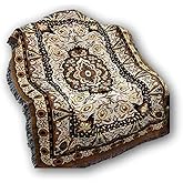 DaDa Bedding Elegant Persian Style Rug Tapestry Throw Blanket - Royal Ornate Golden Opulence w/Fringe Tassels - Decorative Damask Floral Cottage Woven Needle Stitched Design - 50” x 60” (7175)