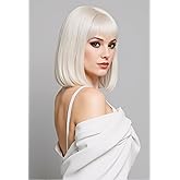 NJJYXH 14 Inches Blonde Wigs for Women Short Straight Bob Wig with Bangs Synthetic Hair for Daily Use,Cosplay, Halloween