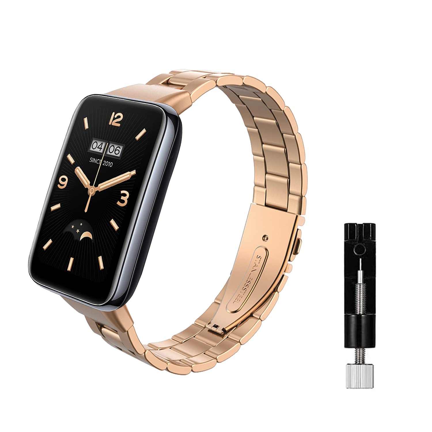 Niboow Strap Compatible with Xiaomi Smart Band 7 Pro (Xiaomi Mi Band 7 Pro), Men Women Grace Metal Stainless Steel Watch Bands Compatible with Xiaomi Smart Band 7 Pro (Xiaomi Mi Band 7 Pro)-Rose Gold
