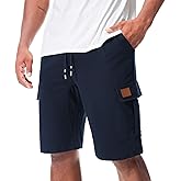 Suwangi Men’s Casual Sweat Cargo Cotton Shorts Drawstring Elastic Waist Short Athletic Workout Gym Jogger Shorts with Pockets