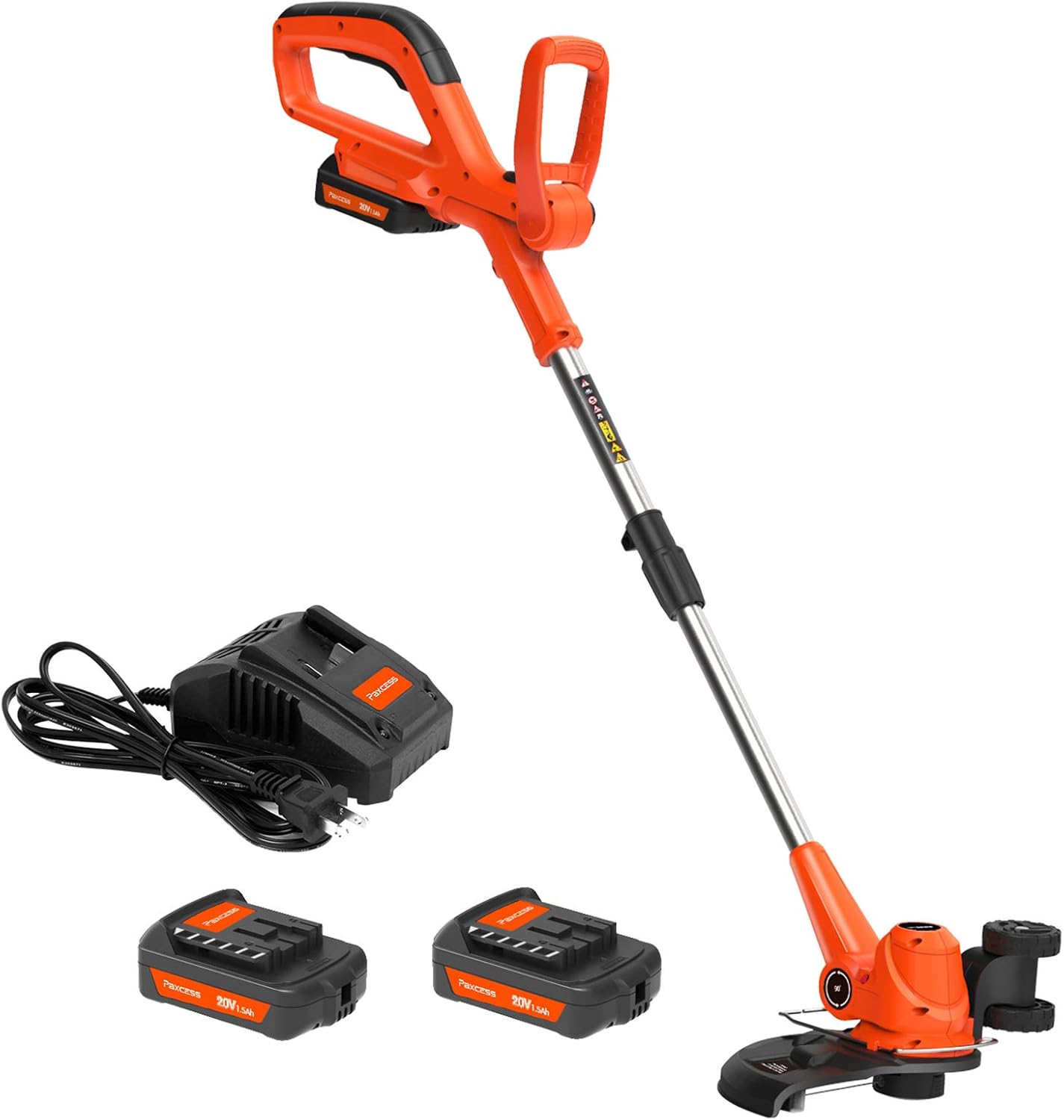 PAXCESS String Trimmer, 20V 10-Inch Cordless String Trimmer/Edger, 2PCS 1.50Ah Battery and One Charger, Length Adjustable, Powerful & Lightweight