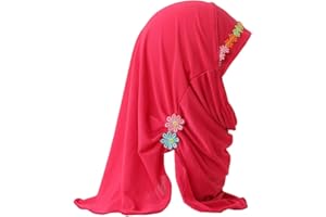 JDYaoYing Girls Muslim Hijab with Flowers Islamic Arab Headscarf Sand Sun Protection Scarf Shawls for Girls Kids