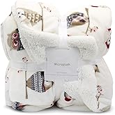 UKELER Flannel Sherpa Throw 60'' x 50''- Owl Printed Soft Plush Flannel Blanket Throws for Bed/Couch/Sofa/Office/Camping