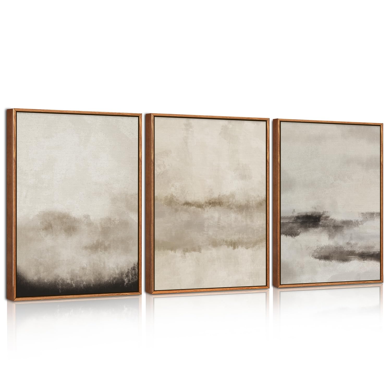 HPNIUB Abstract Mountain Lakes Framed Canvas Wall Art Set, Neutral Nature Landscape Wall Decor, Nordic Scenery Wall Painting, Modern Gallery Art Prints for Living Room, Bedroom,30x40cm (Abstract)